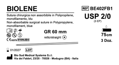 Sutura Biolene GR 60 USP 2-0 - EP 5 0 75 cm Blue Box 36 pcs