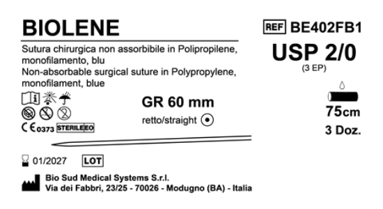 Sutura Biolene GR 60 USP 2-0 - EP 5 0 75 cm Blue Box 36 pcs