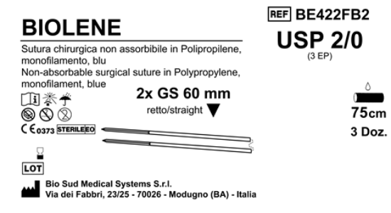 Sutura Biolene GS 60 USP 2-0 - EP 3 75 cm Blue Double Armed  Box 36 pcs