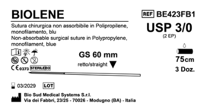 Sutura Biolene GS60 USP 3-0 - EP 2 75 cm Blue Box 36 pcs