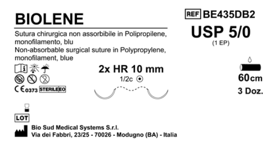 Sutura Biolene HR 10 USP 5-0 - EP 1 60 cm Blue Double Armed  Box 36 pcs