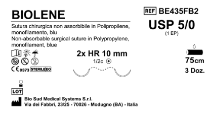 Sutura Biolene HR10 USP 5-0 - EP 1 75 cm Blue Double Armed  Box 36 pcs