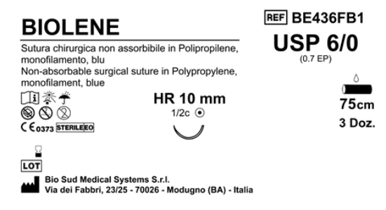 Sutura Biolene HR 10 USP 6-0 - EP 0.7 75 cm Blue Box 36 pcs