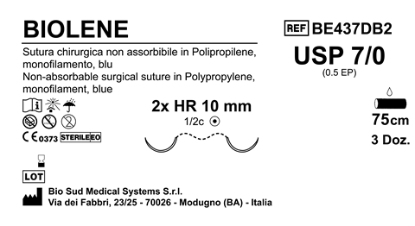 Sutura Biolene HR10 USP 7-0 - EP 0.5 60 cm Blue Double Armed  Box 36 pcs