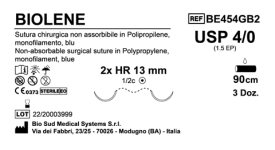 Sutura Biolene HR 13 USP 4-0  - EP 1.5 90 cm Blue Double Armed  Box 36 pcs