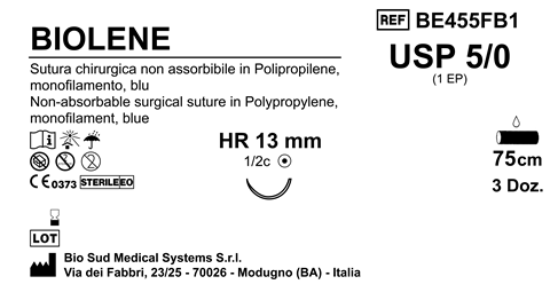 Sutura Biolene HR13 USP 5-0 - EP 1 75 cm Blue Box 36 pcs