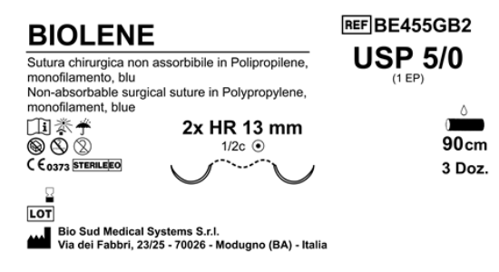 Sutura Biolene HR13 USP 5-0 - EP 1 90 cm Blue Double Armed  Box 36 pcs