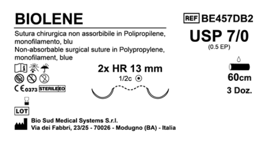 Sutura Biolene HR13 USP 7-0 - EP 0.5 60 cm Blue Double Armed  Box 36 pcs