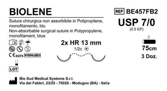 Sutura Biolene HR13 USP 7-0 - EP 0.5 75 cm Blue Double Armed  Box 36 pcs