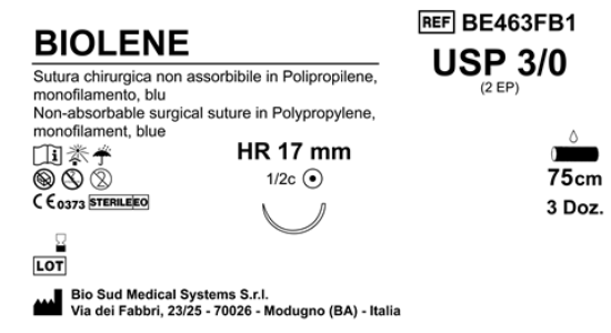 Sutura Biolene HR17 USP 3-0 - EP 2 75 cm Blue Box 36 pcs