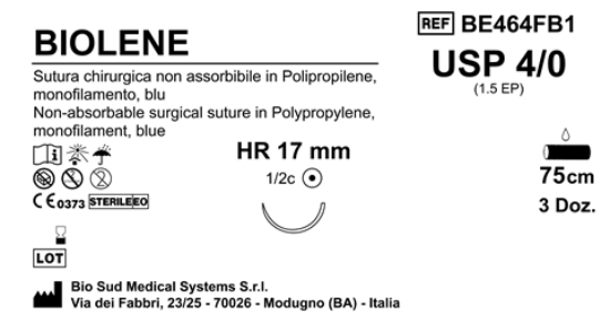Sutura Biolene HR17 USP 4-0  - EP 1.5 75 cm Blue Box 36 pcs