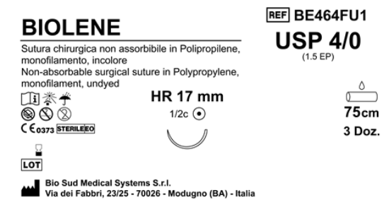 Sutura Biolene HR 17 USP 4-0  - EP 1.5 75 cm Undyed Box 36 pcs