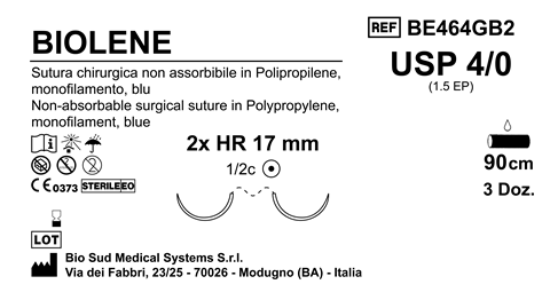 Sutura Biolene HR17 USP 4-0  - EP 1.5 90 cm Blue Double Armed  Box 36 pcs
