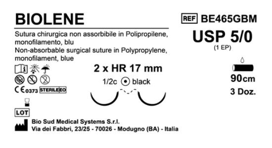 Sutura Biolene HR17 USP 5-0 - EP 1 90 cm Blue Doub.Arm. Black Needle Box 36 pcs