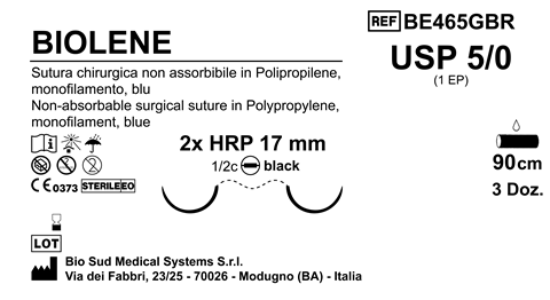 Sutura Biolene HRP17 USP 5-0 - EP 1 90 cm Blue Double Needle Plus Black Box 36 pcs