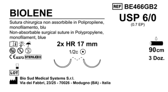 Sutura Biolene HR17 USP 6-0 - EP 0.7 90 cm Blue Double Armed  Box 36 pcs