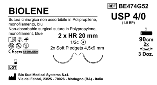 Sutura Biolene HR 20 USP 4-0  - EP 1.5 90 cm Blue with 2 PLD 4.5x9 mm Double Armed; Box 36 pcs