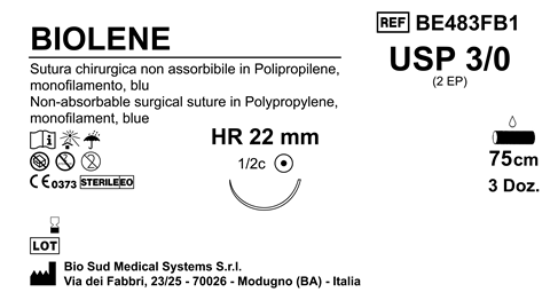 Sutura Biolene HR22 USP 3-0 - EP 2 75 cm Blue Box 36 pcs