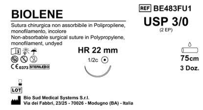 Sutura Biolene HR 22 USP 3-0 - EP 2 75 cm Undyed Box 36 pcs