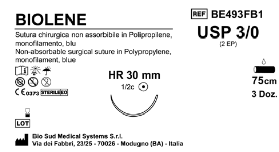 Sutura Biolene HR30 USP 3-0 - EP 2 75 cm Blue Box 36 pcs