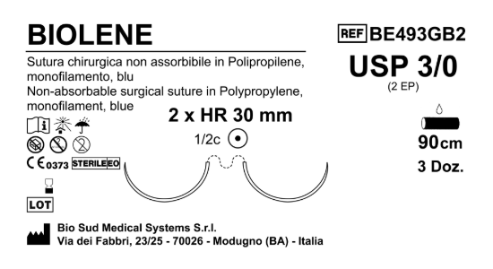 Sutura Biolene HR30 USP 3-0 - EP 2 90 cm Blue Double Armed Box 36 pcs