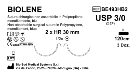 Sutura Biolene HR 30 USP 3-0 - EP 2 120 cm Blue Double Armed  Box 36 pcs