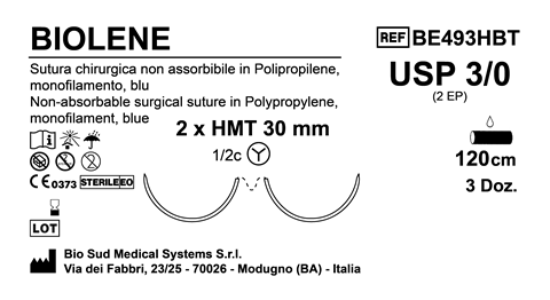 Sutura Biolene HMT 30 USP 3-0 - EP 2 120 cm Blue Double Needle MicroTapercut Box 36 pcs