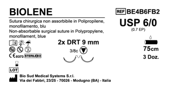 Sutura Biolene DRT 9 USP 6-0 - EP 0.7 75 cm Blue Double Armed  Box 36 pcs