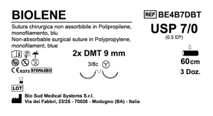 Sutura Biolene DMT 9 USP 7-0 - EP 0.5 60 cm Blue Double Needle MicroTapercut Box 36 pcs