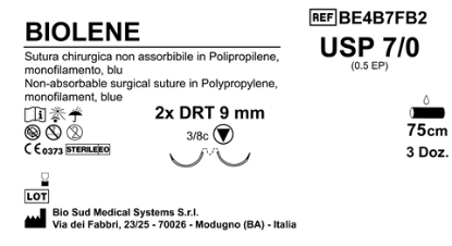 Sutura Biolene DRT 9 USP 7-0 - EP 0.5 75 cm Blue Double Armed  Box 36 pcs