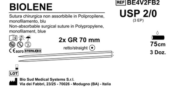 Sutura Biolene GR 70 USP 2-0 - EP 3 75 cm Blue Double Armed  Box 36 pcs
