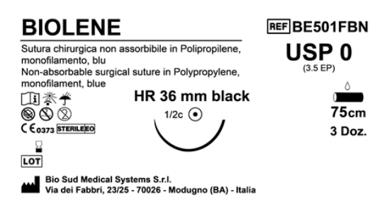 Sutura Biolene HR36 USP 0 - EP 3.5 75 cm Blue Black Needle  Box 36 pcs