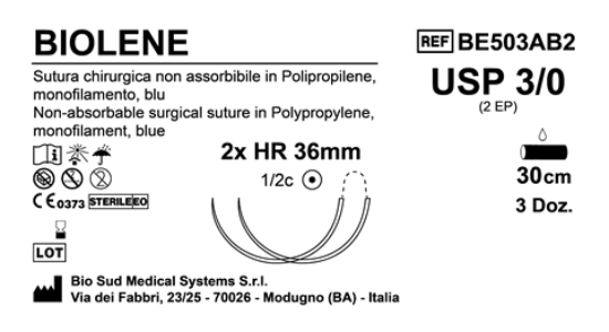 Sutura Biolene HR 36 USP 3-0 - EP 2 30 cm Blue Double Armed  Box 36 pcs