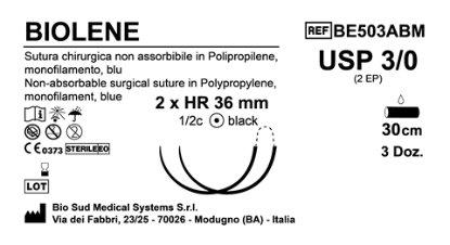 Sutura Biolene HR 36 USP 3-0 - EP 2 30 cm Blue Doub.Arm. Black Needle Box 36 pcs