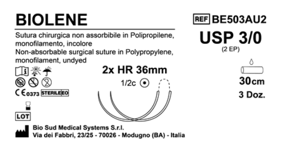Sutura Biolene HR 36 USP 3-0 - EP 2 30 cm Undyed Double Armed  Box 36 pcs