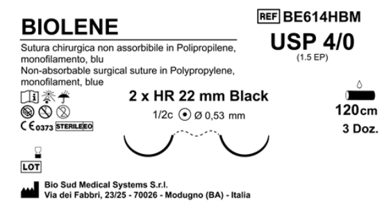 Sutura Biolene HRS 22 USP 4-0  - EP 1.5 120 cm Blue Doub.Arm.;Black Needle;Box36pcs