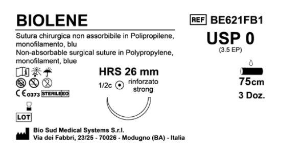 Sutura Biolene HRS26 USP 0 - EP 3.5 75 cm Blue Box 36 pcs