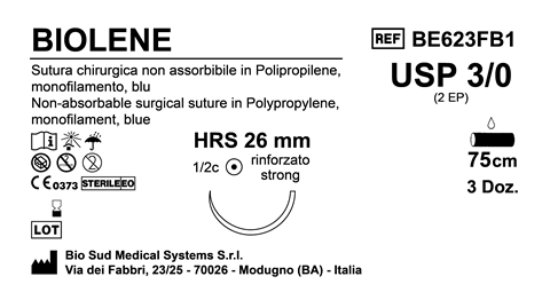 Sutura Biolene HRS26 USP 3-0 - EP 2 75 cm Blue Box 36 pcs