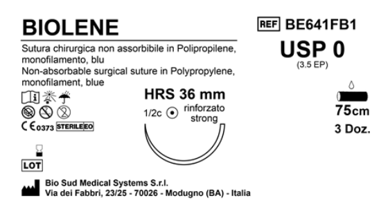 Sutura Biolene HRS36 USP 0 - EP 3.5 75 cm Blue Box 36 pcs