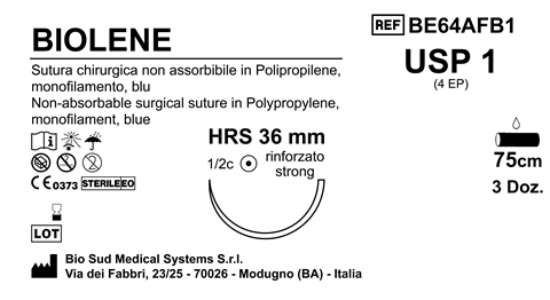 Sutura Biolene HRS36 USP 1 - EP 4 75 cm Blue Box 36 pcs