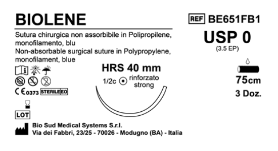 Sutura Biolene HRS40 USP 0 - EP 3.5 75 cm Blue Box 36 pcs