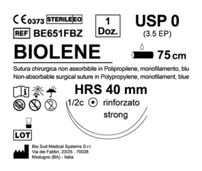 Sutura Biolene HRS 40 USP 0 - EP 3.5 75 cm Blue Box 12 pcs