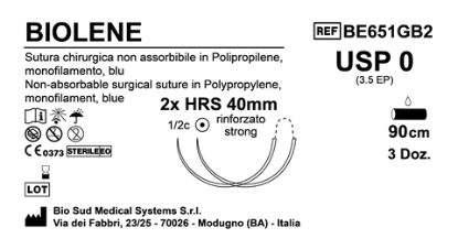 Sutura Biolene HRS 40 USP 0 - EP 3.5 90 cm Blue Double Armed  Box 36 pcs