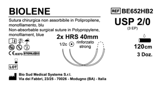Sutura Biolene HRS 40 USP 2-0 - EP 3 120 cm Blue Double Armed  Box 36 pcs