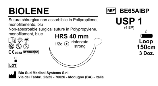 Sutura Biolene HRS40 USP 1 - EP 4 150 cm Blue Loop  Box 36 pcs