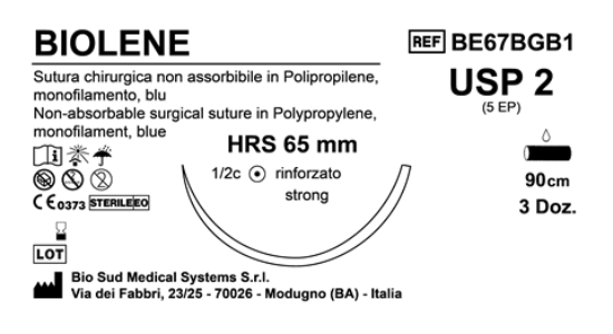 Sutura Biolene HRS 65 USP 2 - EP 5 90 cm Blue Box 36 pcs