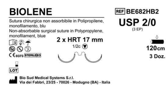 Sutura Biolene HRT 17 USP 2-0 - EP 3 120 cm Blue Double Armed  Box 36 pcs