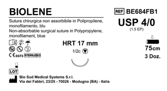 Sutura Biolene HRT17 USP 4-0  - EP 1.5 75 cm Blue Box 36 pcs