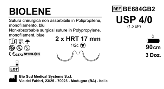 Sutura Biolene HRT17 USP 4-0  - EP 1.5 90 cm Blue Double Armed  Box 36 pcs
