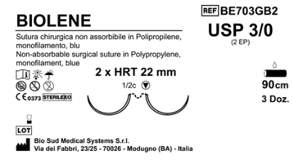 Sutura Biolene HRT22 USP 3-0 - EP 2 90 cm Blue Double Armed  Box 36 pcs